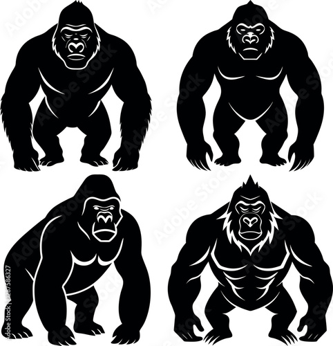 Minimalist Gorilla Silhouette Vector Clean & Bold Design. photo