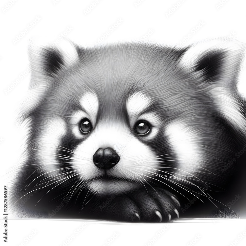 Obraz premium 흰 배경, 레서판다, 펜슬 드로잉, jpeg (white background, Red panda, pencil drawing, jpeg)