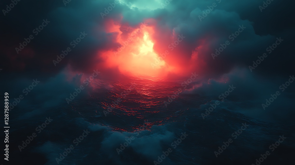 Fototapeta premium Fiery Clouds Over Ocean