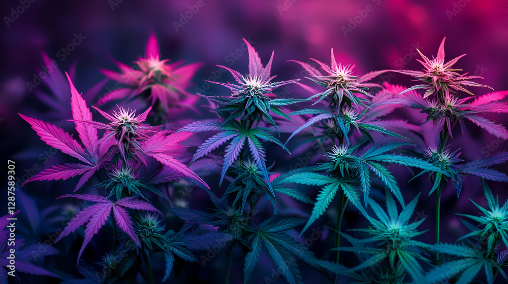 custom made wallpaper toronto digitalVibrant Purple and Teal Cannabis Plants Close Up