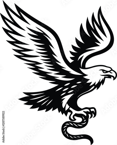 Eagle gripping a snake silhouette vector art, Eagle gripping a snake black line art vector illustration, Eagle gripping a snake isolated vector icon design