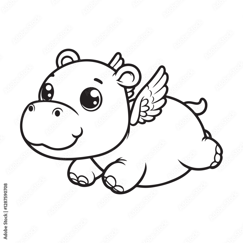 Fototapeta premium Line art of babt hippo flying cartoon vector