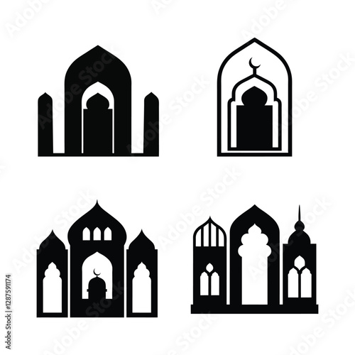 set of Taj mahal vector Islamic door and window shapes