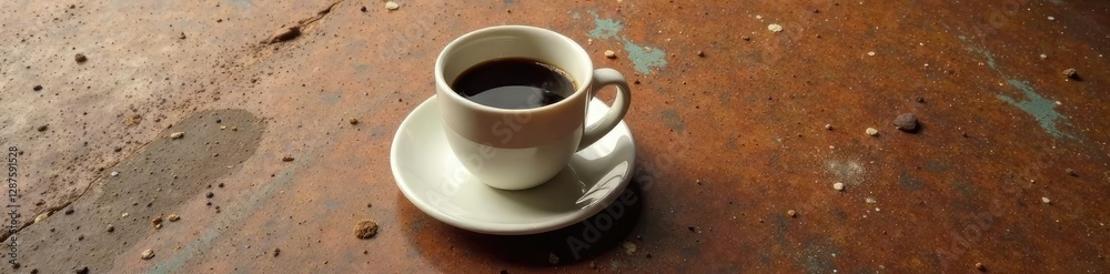 Brown concrete surface with a matching ceramic mug and coffee, surface, background, table Brown concrete surface with a matching ceramic mug and coffee, surface, background, table