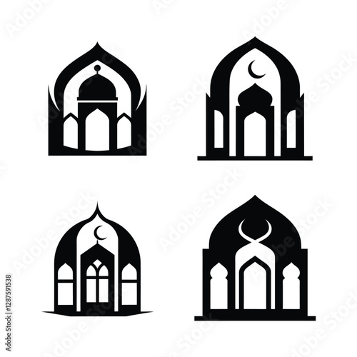 set of vector icons of church Islamic door and window shapes logo icon