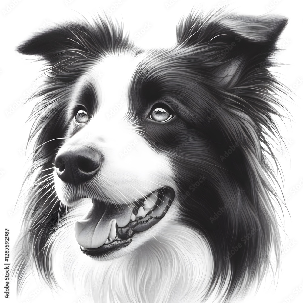 Fototapeta premium 흰 배경, 보더콜리, 펜슬 드로잉, jpeg (white background, Border Collie, pencil drawing, jpeg)