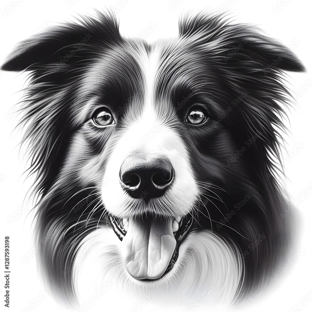 Fototapeta premium 흰 배경, 보더콜리, 펜슬 드로잉, jpeg (white background, Border Collie, pencil drawing, jpeg)