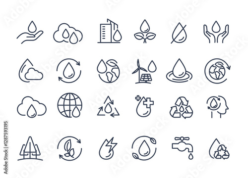 World water day with line icon set. water drop, treatment, sewage, recycle, fresh, save water in environmental sustainability, protect the environment. vector design.