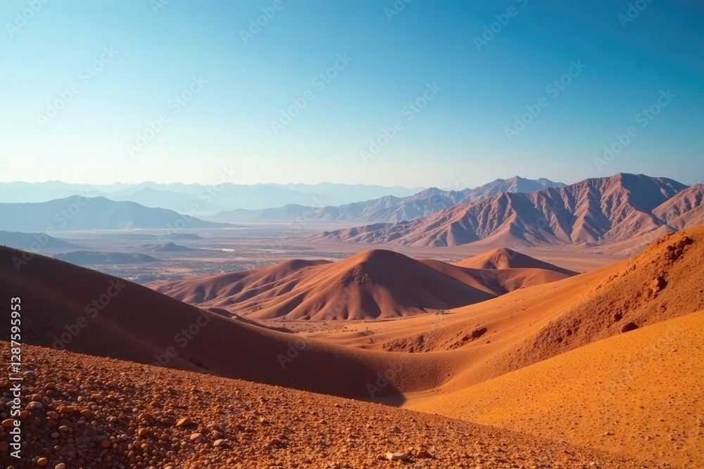 Rolling hills and silty mountains in the distance, vast, expansive Rolling hills and silty mountains in the distance, vast, expansive
