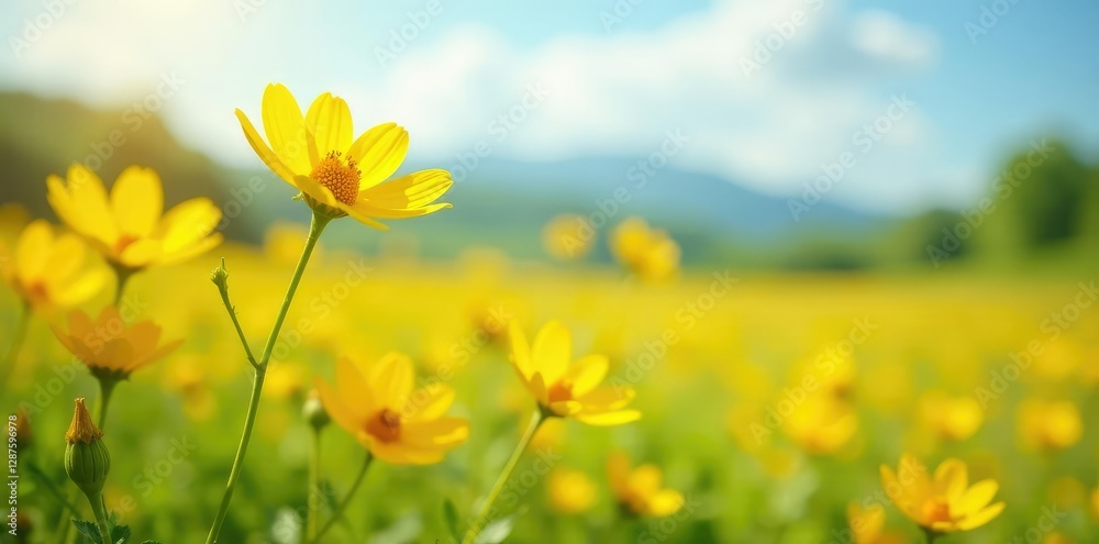 Obraz premium Soft petals of yellow wildflowers swaying gently in the breeze, wildflowers, sunny, peaceful