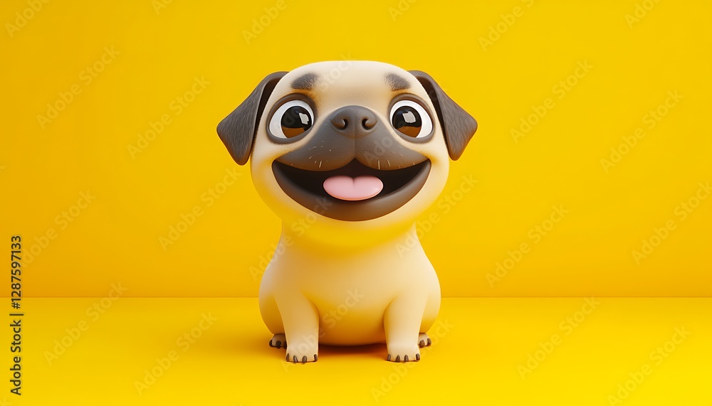 Fototapeta premium Playful pug emoji icon isolated on a bright yellow background, HD quality