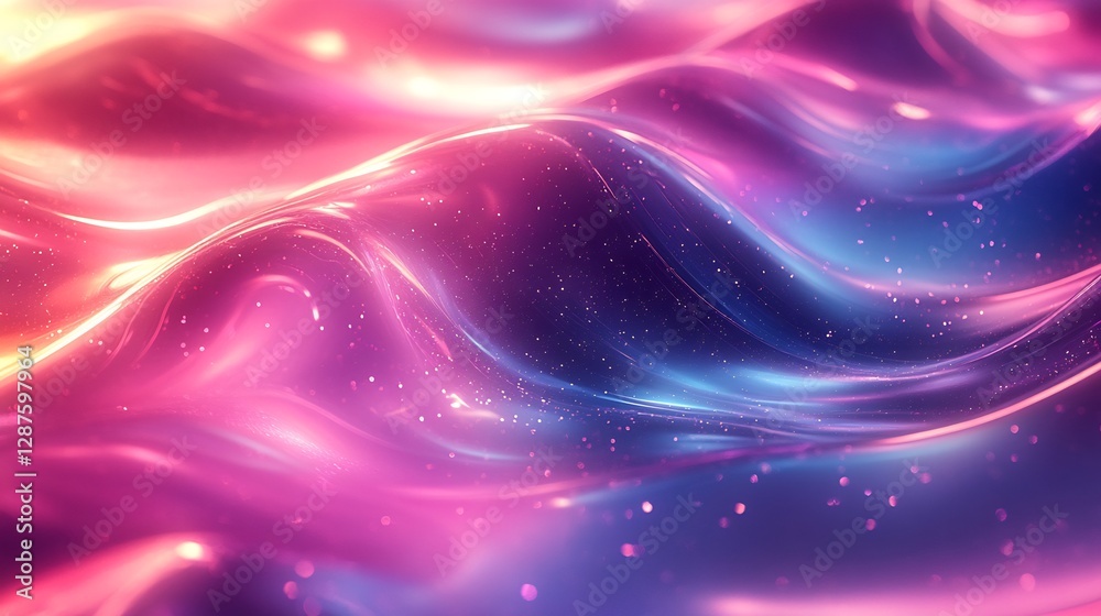 Fototapeta premium Retro holographic background featuring neon pink purple and blue tones with a shiny metallic effect and abstract gradient patterns