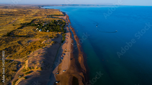 drone view of the Kapchagay reservoir in Kazakhstan. photo
