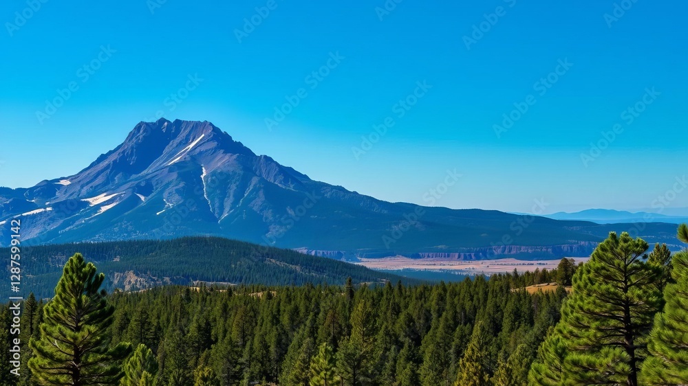 Fototapeta premium Majestic landscape featuring Humphreys Peak, the tallest mountain in Arizona, surrounded by lush forests and clear blue skies, nature, outdoor, Humphreys Peak