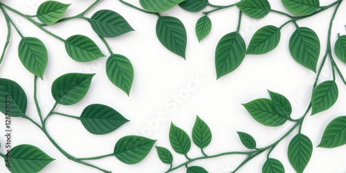 Paper cut hibiscus flower with elegant pattern, white background, green leaves, green leaves, white background, craft