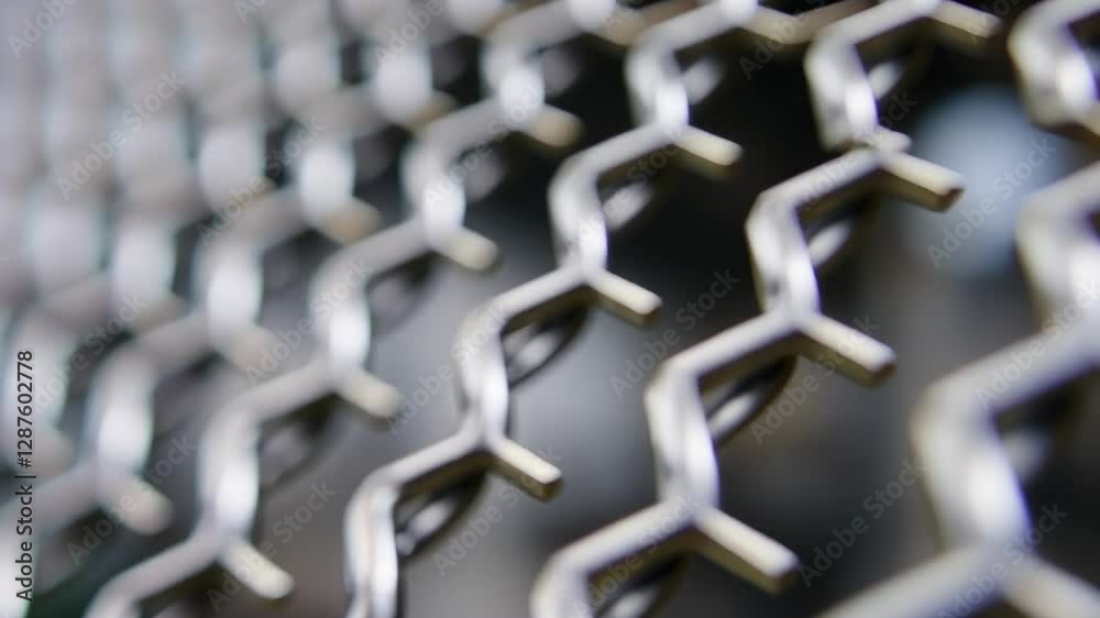 Close Up of Metallic Grid Pattern in Silver Gray Tone Geometric Wire Mesh Steel Texture for Industrial Background