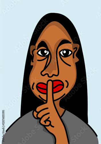 Dibujo de una mujer pidiendo silencio