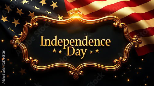 Golden Happy Independence Day Graphic with American Flag, Striking American Flag Design Celebrating Independence Day, 4th of July, Independence Day America.