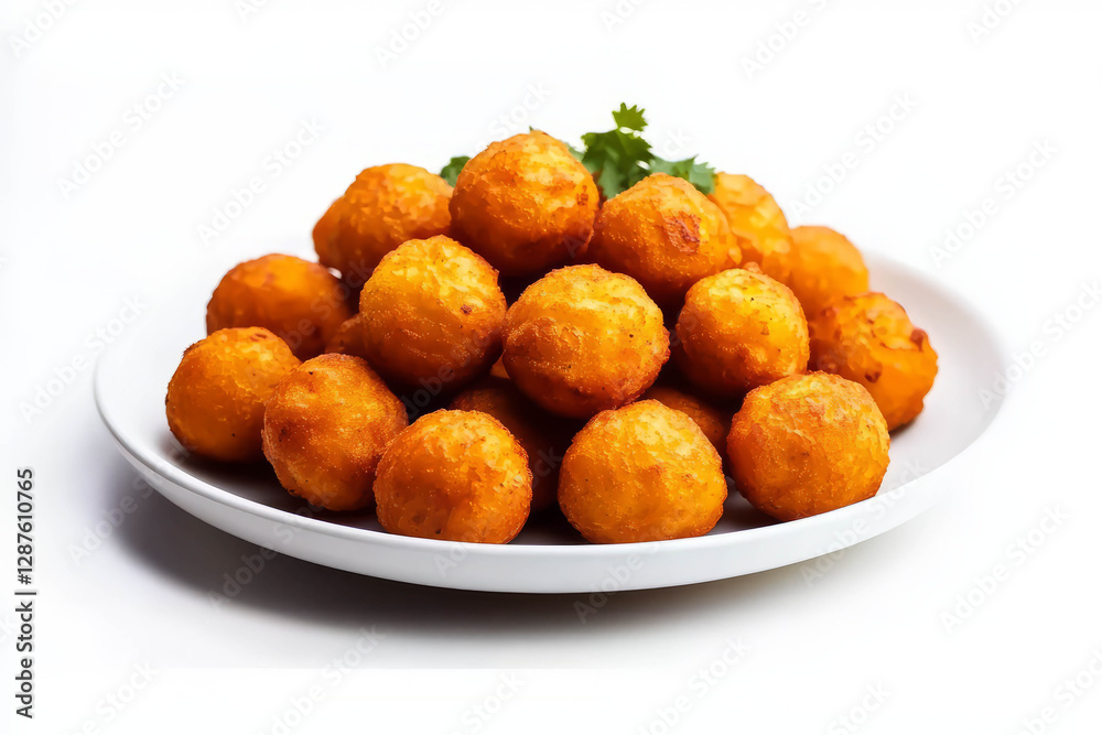 Delicious crispy pakora snacks arranged on white plate, perfect for sharing. Enjoy savory flavors and delightful texture Delicious crispy pakora snacks arranged on white plate, perfect for sharing. Enjoy savory flavors and delightful texture