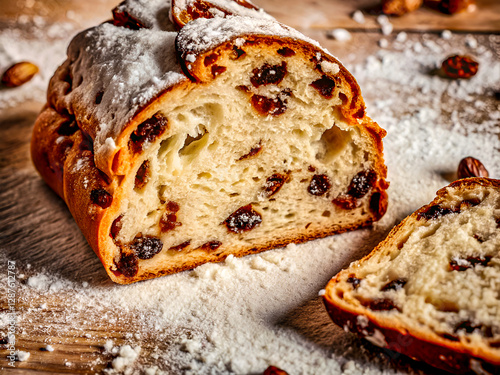 Delicious Bread with Powdered Sugar. Tasty Food background