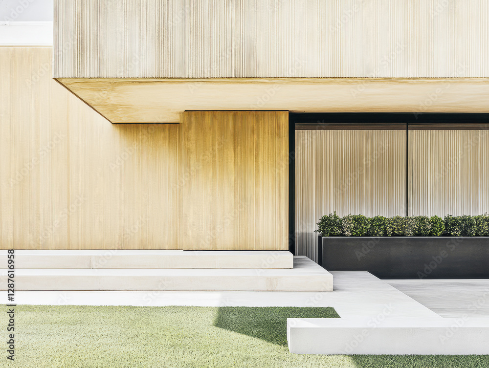 Fototapeta premium Contemporary architecture features clean lines and natural textures in urban setting