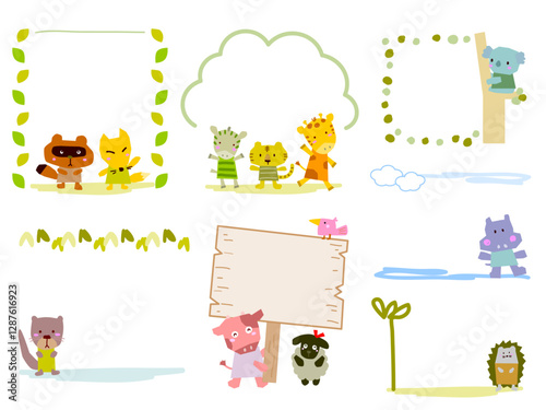 ラフに描いた可愛い動物のフレームセット