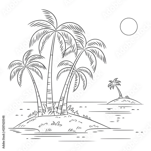 vector illustration of a tropical island coloring page 