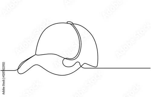 hat cap continuous one line drawing vector illustration, hiking adventure cap hat, trip, travel, Continuous line drawing of baseball cap 