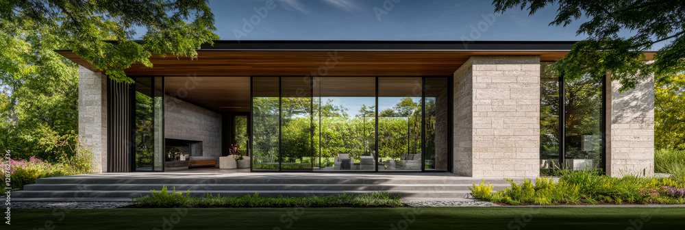 Fototapeta premium Modern architecture blending with nature in a serene setting