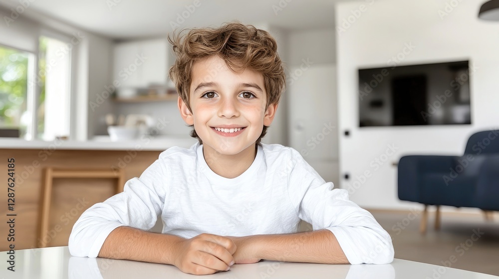 Boy Smiling at Camera in Kitchen Boy Smiling at Camera in Kitchen