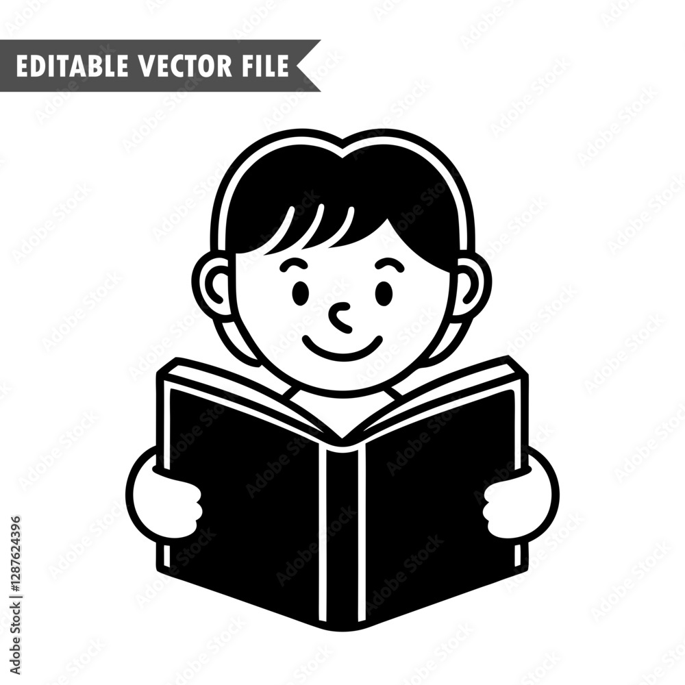 Smiling Boy Reading a Book, book line art and silhouette Vector Illustration Smiling Boy Reading a Book, book line art and silhouette Vector Illustration