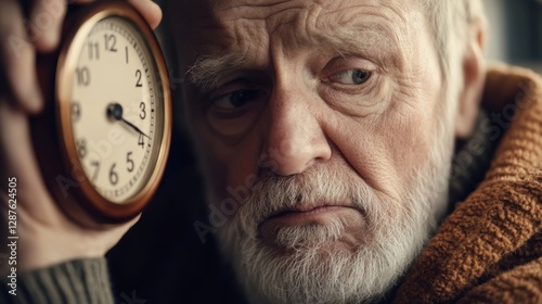 Dementia symptoms in a senior man losing track of the date. Featuring confusion and mild frustration