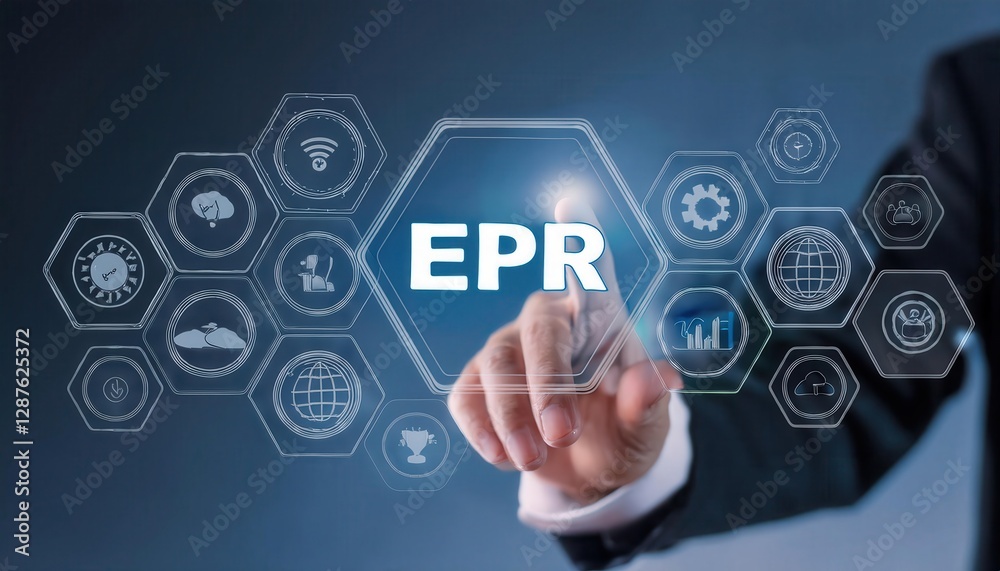 EPR: Extended Producer Responsibility concept A business professional engages with interactive digital technology. EPR: Extended Producer Responsibility concept A business professional engages with interactive digital technology.