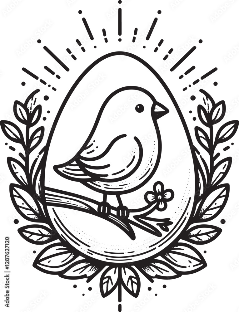 Obraz premium egg with bird silhouette line art clean white background