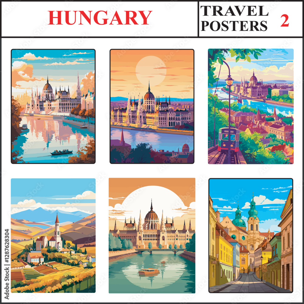 Obraz premium Hungary Budapest Budapest Budapest Travel Poster Wall Art Print Collection Set Part 2