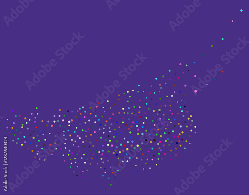 Dynamic abstract liquid flow of colorful particles, rainbow colored circular glitters background. Abstract particles flowing wavy, colorful dotted smoke.