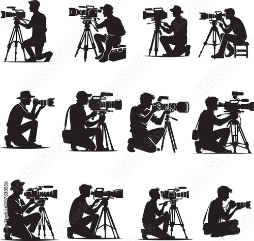 Photographer man camera silhouette vector
