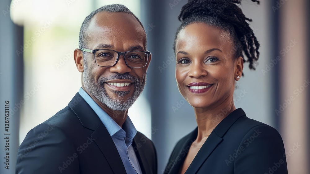 Two professionals in formal attire, exuding confidence and professionalism in a modern business setting.
Two professionals in formal attire, exuding confidence and professionalism in a modern business setting.