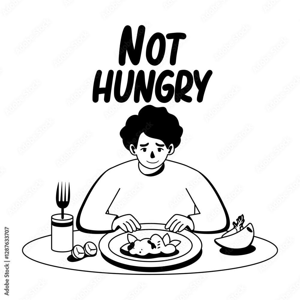 A glyph illustration of not hungry character A glyph illustration of not hungry character