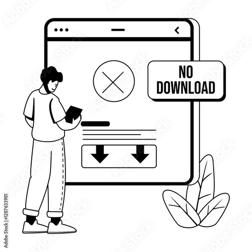 A glyph illustration of a character facing download fail error 