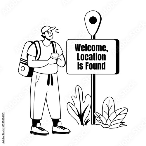 A glyph illustration of a traveller finding his location 