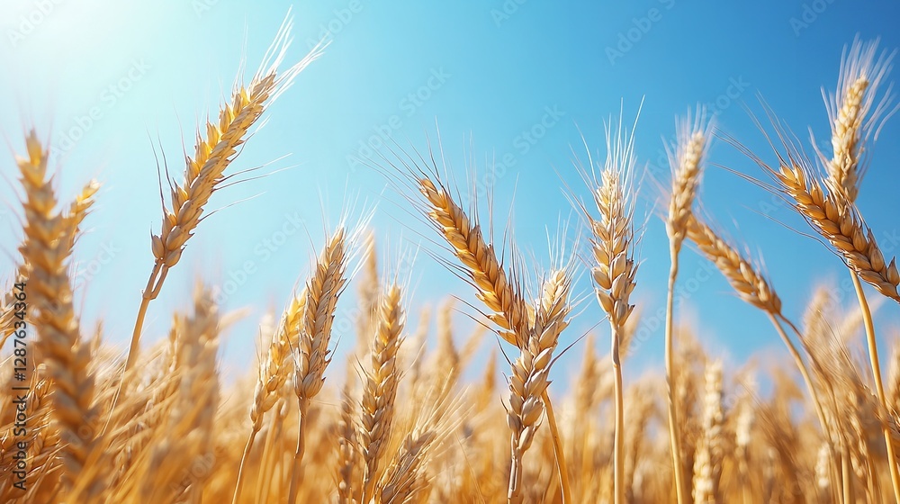 A Golden Wheat Field with Ripe Ears of Wheat Under a Bright Blue Sky with Fluffy Clouds, Evoking a Sense of Abundance and Harvest. A Golden Wheat Field with Ripe Ears of Wheat Under a Bright Blue Sky with Fluffy Clouds, Evoking a Sense of Abundance and Harvest.