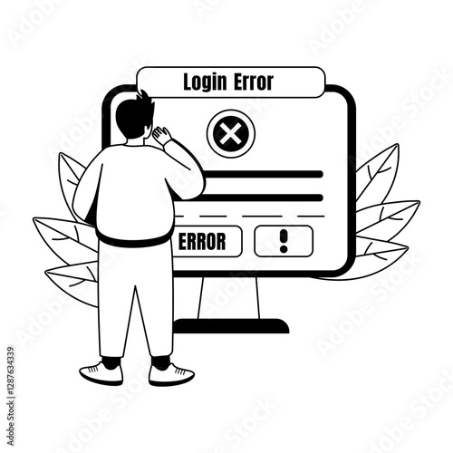 A glyph illustration of a character having login error 