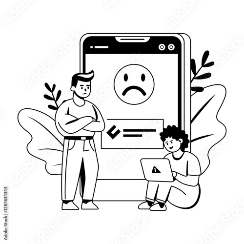 A glyph illustration of character angry at network issue 