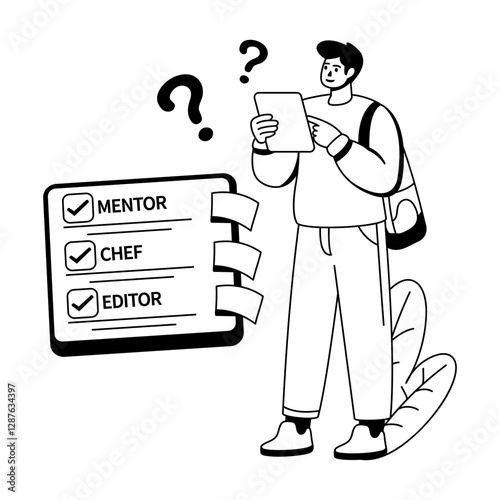 Job hunting illustration of a character in glyph style 
