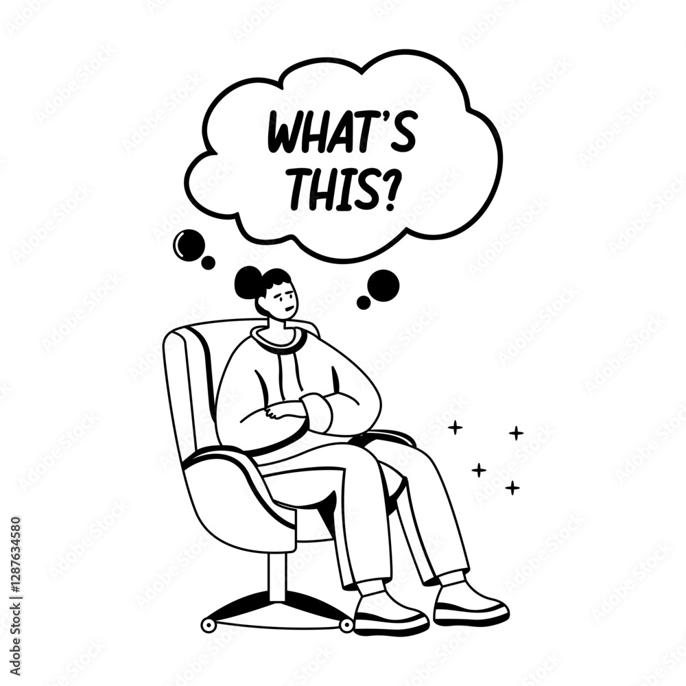A glyph illustration of an angry character with whats this typography A glyph illustration of an angry character with whats this typography
