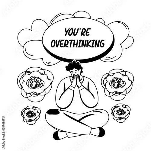 Overthinking character illustration in glyph style 