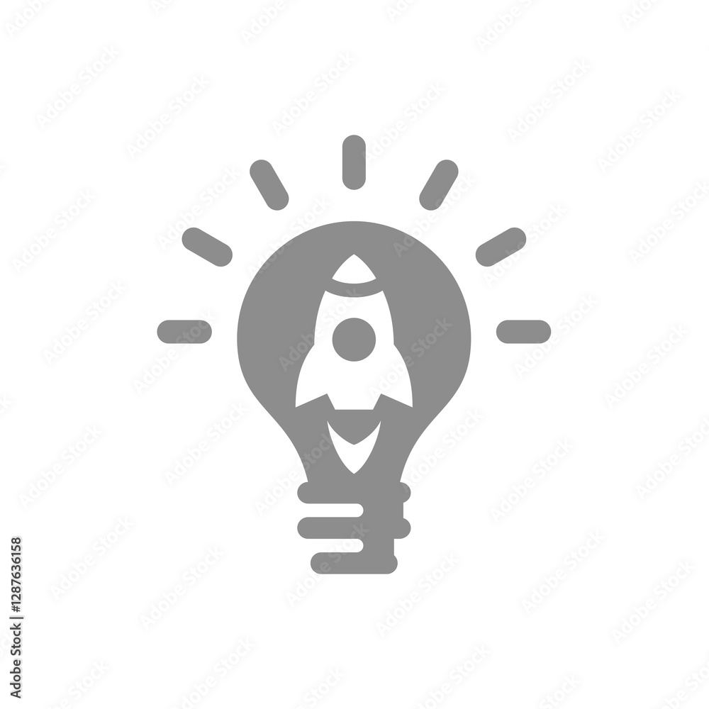 Business startup, new launch and innovation icon. Lightbulb and rocket or spaceship vector. Business startup, new launch and innovation icon. Lightbulb and rocket or spaceship vector.