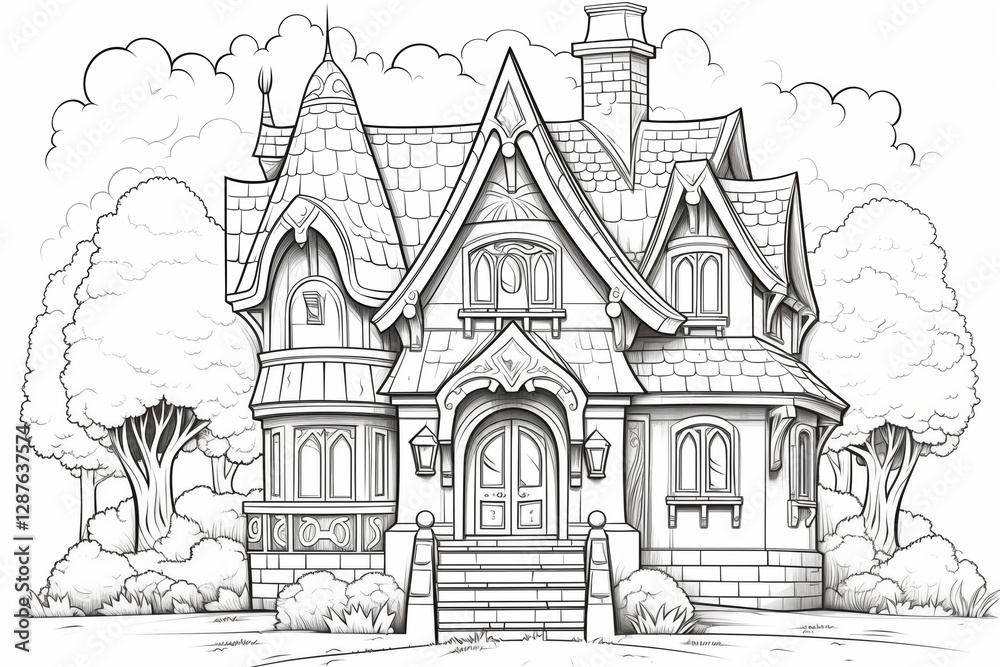 Drawings of houses, buildings, designs waiting to be colored and added generative ai Drawings of houses, buildings, designs waiting to be colored and added generative ai