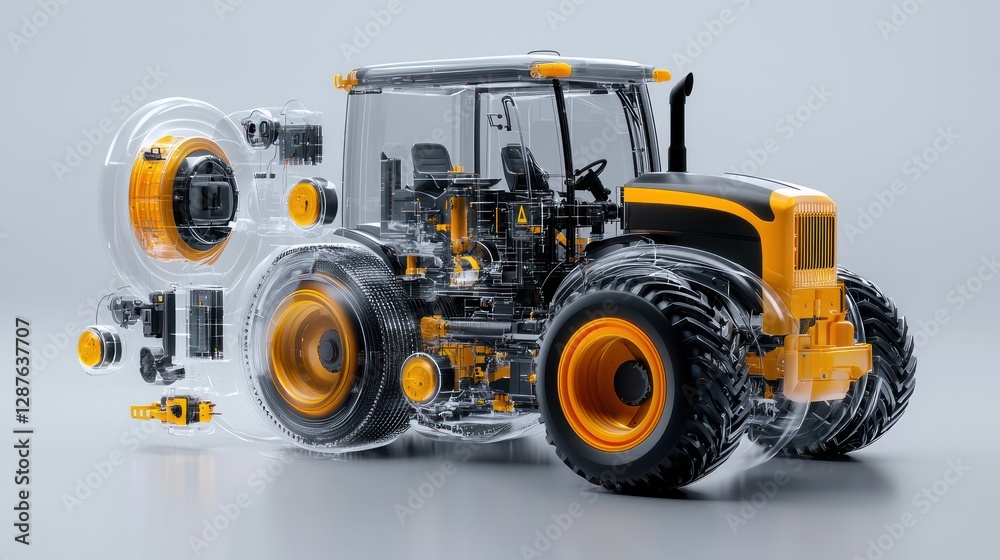 Fototapeta premium Mechanized Marvel: An intricately detailed depiction of a tractor, showcasing its internal components and engineering.